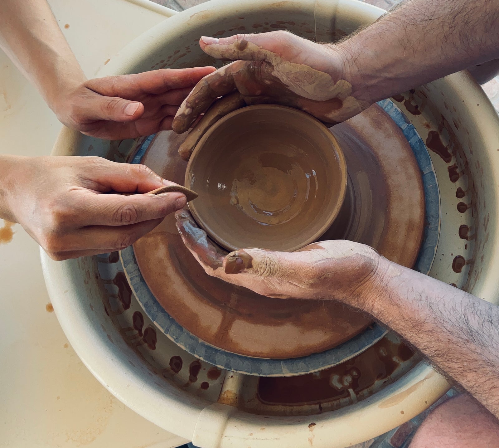 Couples date night pottery wheel class at Animal House Pottery in North Las Vegas, NV